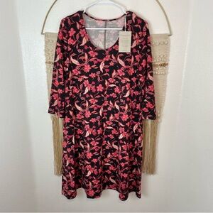 NWT Garnet Hill Red Pink Floral Seamed Knit Trapeze Dress M